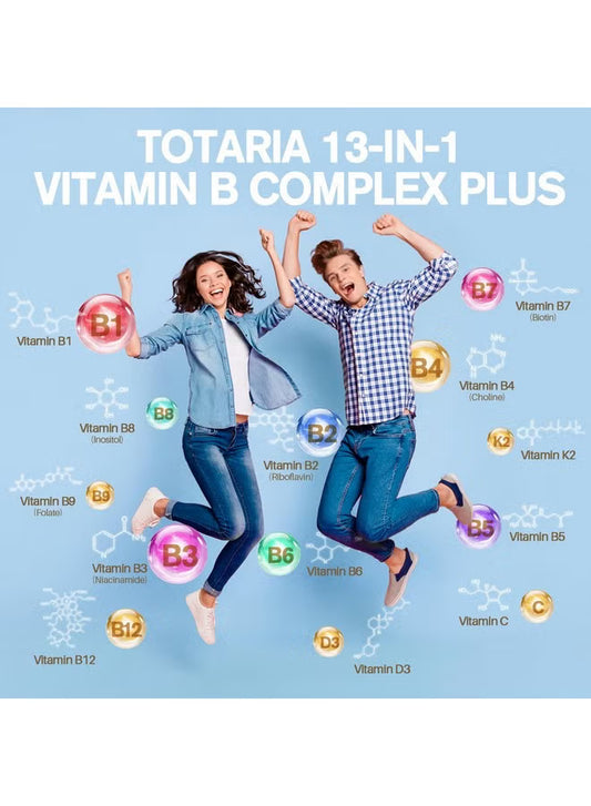 Totaria Health Vitamin B Complex Plus 13-in-1 – Energy & Nervous System Support | 120 Capsules | Organic Wellness Hub