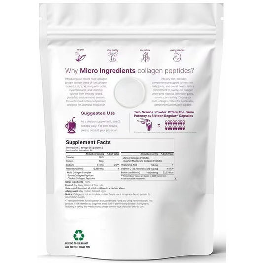 Multi Collagen Peptides Powder 2lb | Type I II III V X with Biotin Vitamin C & Hyaluronic Acid | GMO-Free Grass-Fed Pasture-Raised | Unflavored | Organic Wellness Hub