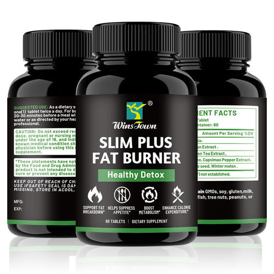 WinsTown Slim Plus Fat Burner | 60 Tablets | Healthy Detox | Support Fat Breakdown | Suppress Appetite | Boost Metabolism | Enhance Calorie Expenditure | Weight Loss Dietary Supplement