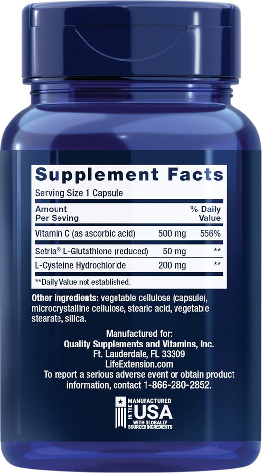 Life Extension Glutathione, Cysteine & C - 100 Capsules (Pack of 3) | Immune Support Amino Acid Supplement - Organic Wellness Hub