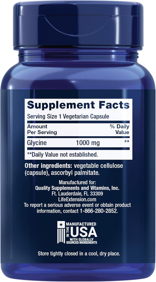 Life Extension Glycine 1000mg, Amino Acid for Healthy Sleep, 100 Vegetarian Capsules - Organic Wellness Hub