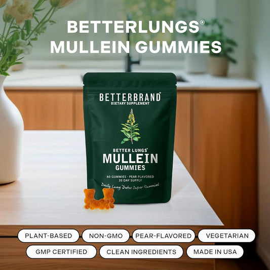 BetterBrand Mullein Gummies | Better Lungs� Daily Lung Detox Supplement | 60 Pear Gummies | 30-Day Supply | Lab Tested & Quality Guaranteed | Organic Wellness Hub