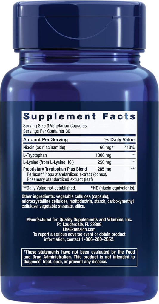 Life Extension Optimized Tryptophan Plus - 90 Vegetarian Capsules | Sleep Enhancement & Stress Reduction - Organic Wellness Hub