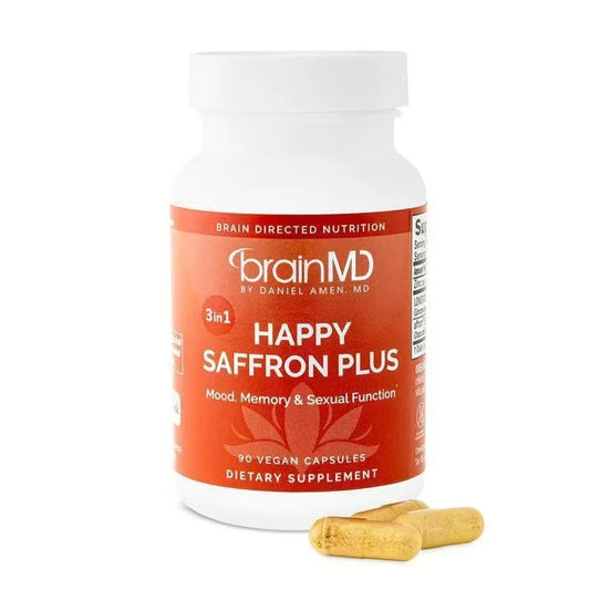 3-Pack BrainMD Happy Saffron Plus | 3-in-1 Mood, Memory & Sexual Function | 270 Vegan Capsules | Lab Tested | Organic Wellness Hub
