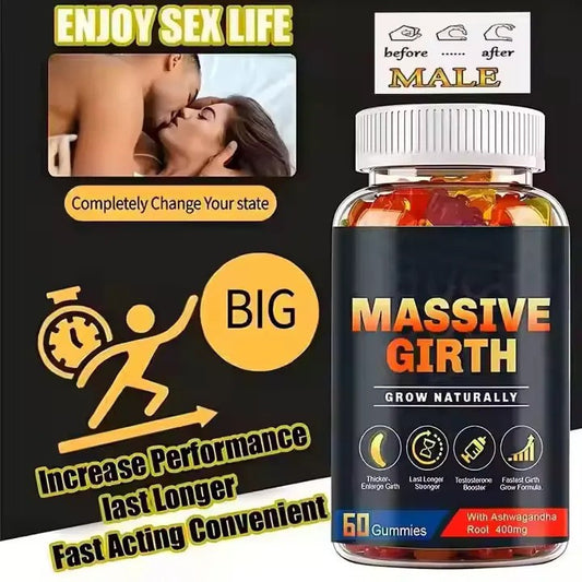 Massive Girth Gummies -Natural Testosterone Booster with Ashwagandha Root 400mg (60 Gummies) | Organic Wellness Hub