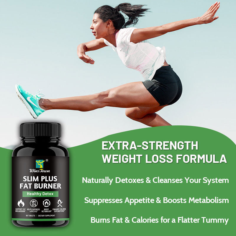WinsTown Slim Plus Fat Burner | 60 Tablets | Healthy Detox | Support Fat Breakdown | Suppress Appetite | Boost Metabolism | Enhance Calorie Expenditure | Weight Loss Dietary Supplement