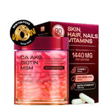Skin Hair Nails Vitamins 1440mg | CA AKG, Biotin 5000mcg, MSM, Hyaluronic Acid, Vitamin C | 90 Capsules