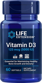 Life Extension Vitamin D3 125 mcg (5000 IU) - 60 Softgels (Pack of 3) | Bone Health & Immune Support - Organic Wellness Hub