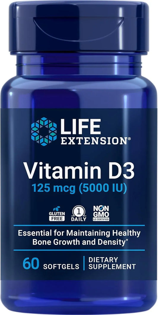 Life Extension Vitamin D3 125 mcg (5000 IU) - 60 Softgels (Pack of 3) | Bone Health & Immune Support - Organic Wellness Hub