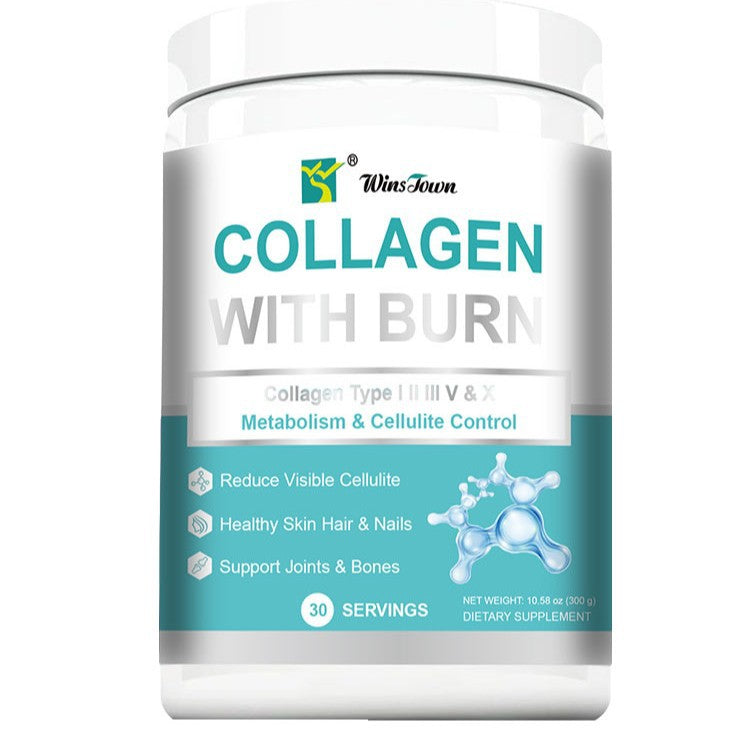 WinsTown Collagen With Burn 300g | Multi-Type Collagen I II III V X - Metabolism, Cellulite Control, Skin Hair Nails & Joints - Lab Tested | Organic Wellness Hub