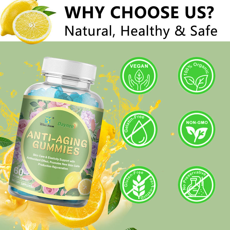 WinsJown Daynee Anti-Aging Gummies 60 Count | Vegan Skin Care Elasticity & Antioxidant Supplement - Lab Tested | Organic Wellness Hub