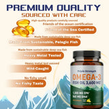 Triple Strength Omega-3 Fish Oil 3,600mg (3-Pack) - 1300mg EPA & 860mg DHA, 360 Lemon Softgels | Organic Wellness Hub