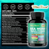 WinsTown Sea Moss 16-in-1 Supplement ? Black Seed Oil, Ashwagandha, Ginger, Burdock Root, Turmeric, Bladderwrack & More | 102+ Vitamins & Minerals | Extra Strength | 60 Capsules
