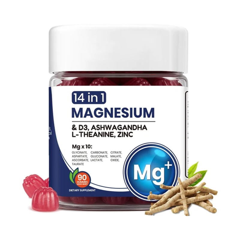 14 in 1 Magnesium Gummies with D3, Ashwagandha, L-Theanine & Zinc | 90 Mixed Berry Gummies | Magnesium Glycinate Citrate Malate Complex | Organic Wellness Hub