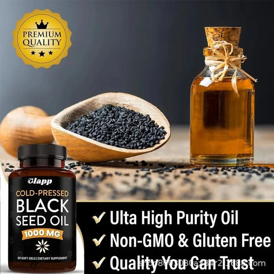 Clapp Cold-Pressed Black Seed Oil 1000mg – 3 Bottles (180 Softgels) | Lab Tested | Organic Wellness Hub