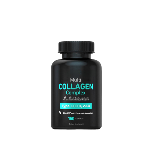 Multi Collagen Complex - Type I II III V X | 150 Capsules | Hair Skin Nails Joints | DigeSEB Enhanced Absorption | Organic Wellness Hub