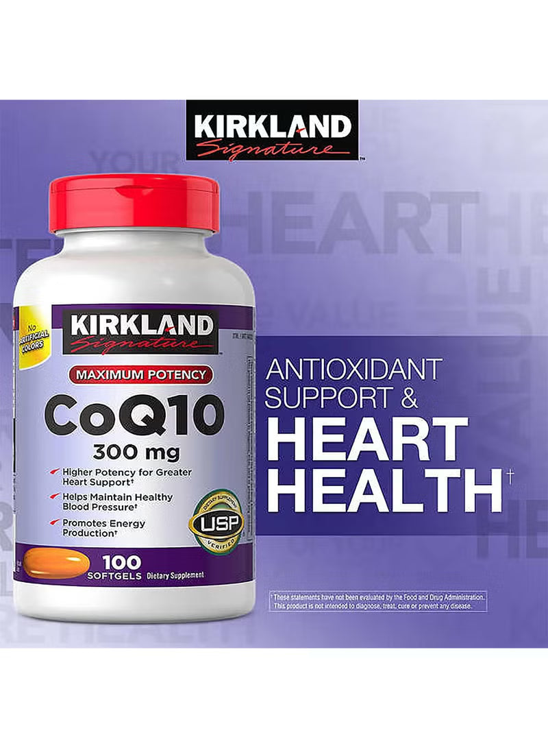 Kirkland Signature CoQ10 300mg 100 Softgels (3 Bottles) | USP Verified Heart Health & Energy Support | Organic Wellness Hub