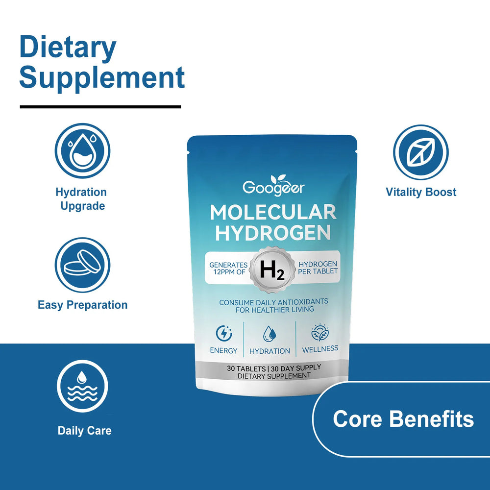 Googeer Molecular Hydrogen Tablets 3-Pack | 12PPM H₂ Antioxidant Supplement | 90 Tablets / 90-Day Supply | Energy, Hydration & Wellness | Lab Tested — Organic Wellness Hub