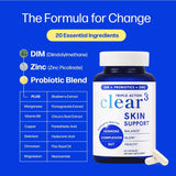 Clear3 Triple Action Skin Support ? DIM, Probiotics & Zinc for Hormone Balance, Complexion Glow & Gut Health | 60 Capsules | Organic Wellness Hub