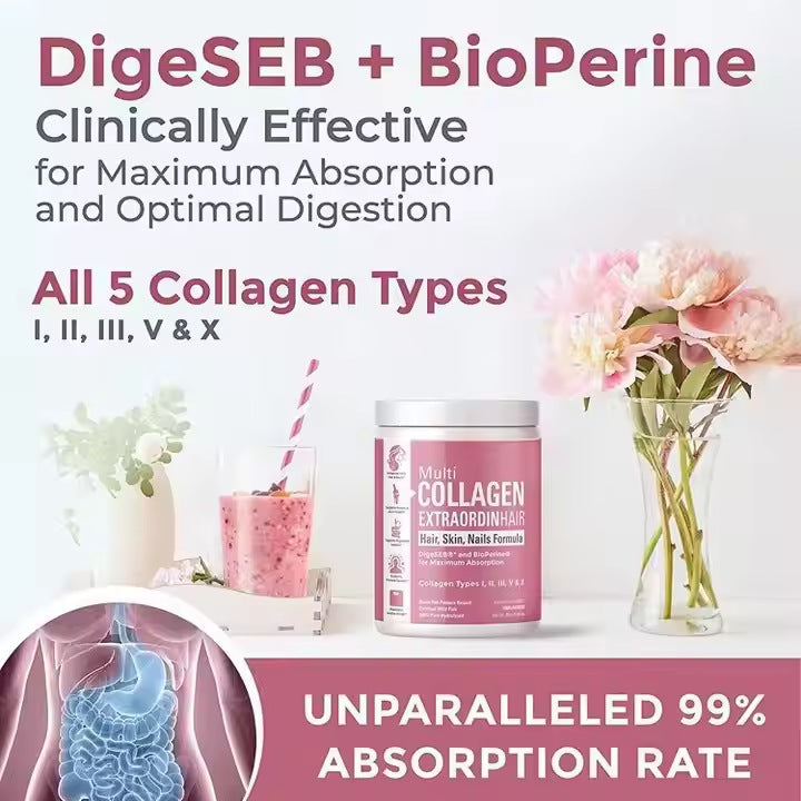 Multi Collagen Peptides | Types I, II, III, V & X | Hair, Skin, Nails & Joints | DigeSEB� & BioPerine� | Grass Fed + Wild Fish | Lab Tested | 301g | Organic Wellness Hub