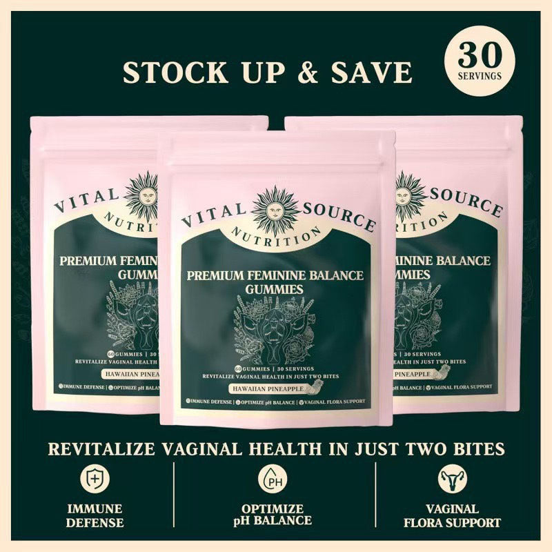 Vital Source Nutrition Premium Feminine Balance Gummies | Vaginal & Hormonal Health | Hawaiian Pineapple | 60 Gummies | 30 Servings