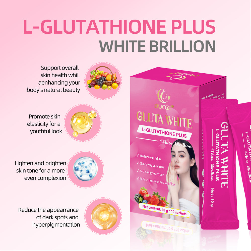 Duozi Gluta White L-Glutathione Plus | Skin Brightening, Acne Clearing & Anti-Aging Sachets 10g x 10 - Lab Tested | Organic Wellness Hub