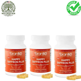 3-Pack BrainMD Happy Saffron Plus | 3-in-1 Mood, Memory & Sexual Function | 270 Vegan Capsules | Lab Tested | Organic Wellness Hub