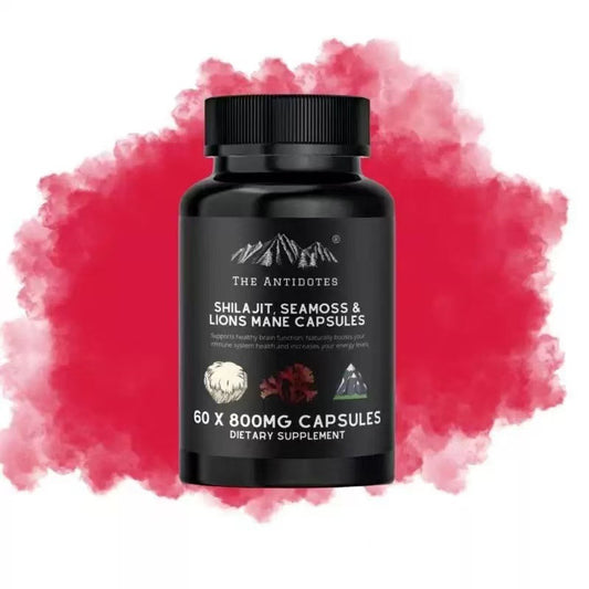 Shilajit Sea Moss & Lion's Mane Capsules 800mg - Brain, Energy & Daily Wellness Support | 60 Capsules | Organic Wellness Hub