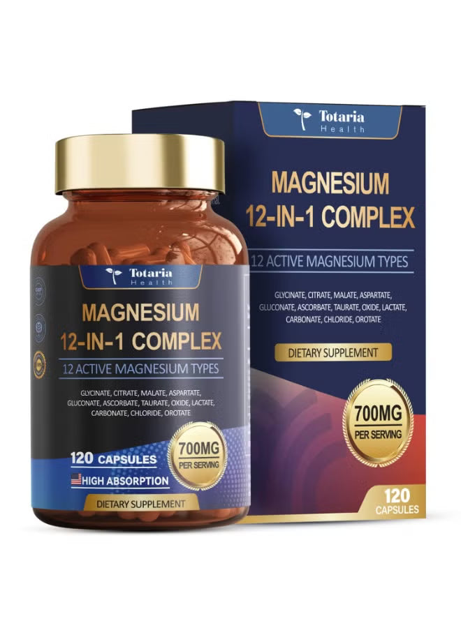 Totaria Health Magnesium 12-in-1 Complex 700mg 3-Pack – High Absorption Magnesium Supplement | 360 Capsules | Organic Wellness Hub