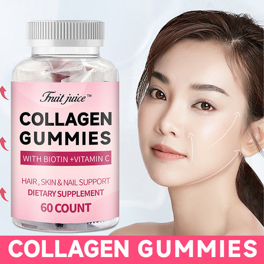 Collagen Gummies with Biotin + Vitamin C | Hair Skin & Nail Support | 60 Count | Fruit Juice
