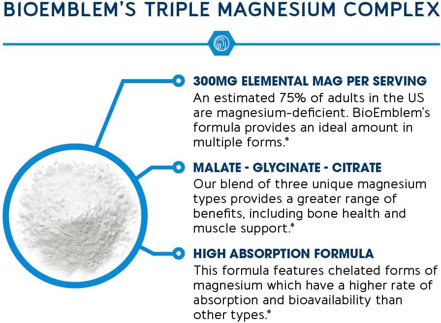 Triple Complex Magnesium Supplement 300mg | Malate + Glycinate + Citrate | High Absorption Veggie Caps | Organic Wellness Hub