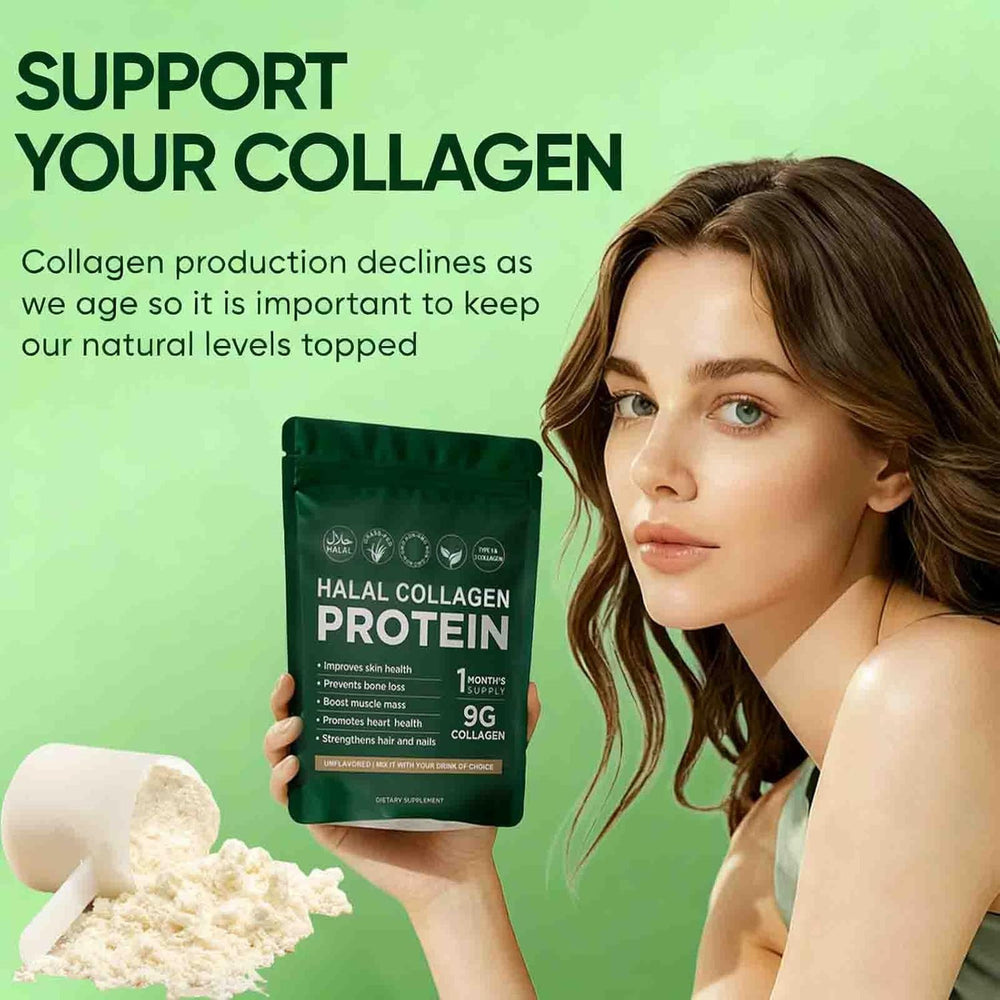 Halal Collagen Protein Powder 9g | Grass-Fed Non-GMO Type 1 & 3 | Skin Hair Nails Bones Muscle & Heart Health | 1 Month Supply | Organic Wellness Hub