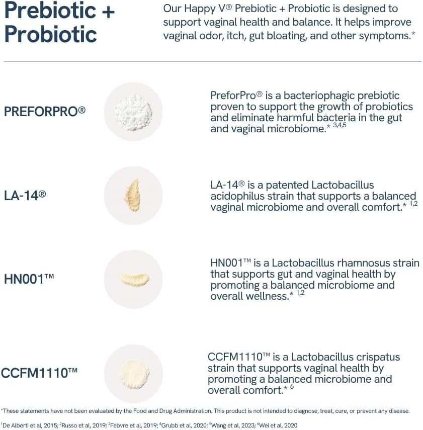 Happy V Women's Daily Prebiotic + Probiotic 3-Pack | 20 Billion CFUs | Vaginal & Gut Health | pH Balance | 180 Vegan Capsules | 6-Month Supply