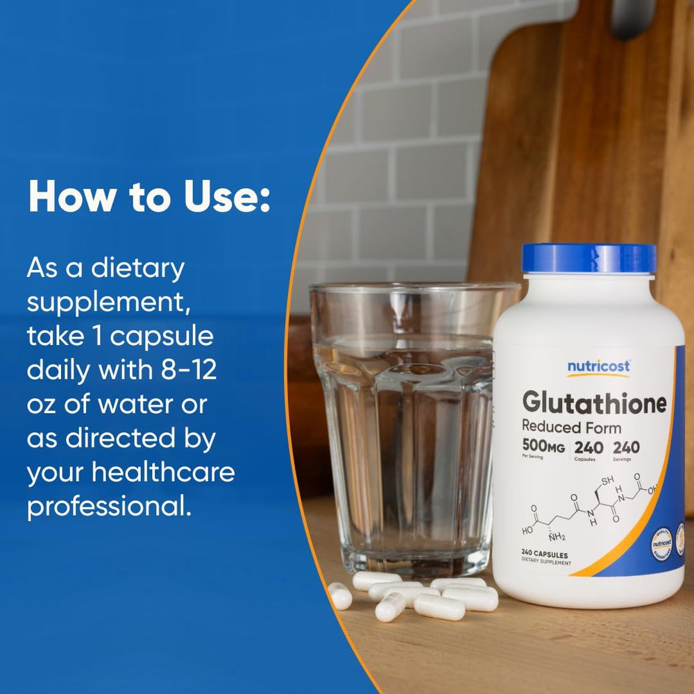 Nutricost Glutathione Reduced Form 500mg 240 Capsules (3 Pack) – 720 Capsules Total | Antioxidant Supplement | Organic Wellness Hub