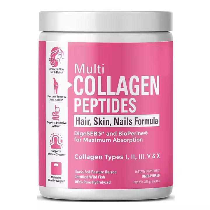 Multi Collagen Peptides | Types I, II, III, V & X | Hair, Skin, Nails & Joints | DigeSEB� & BioPerine� | Grass Fed + Wild Fish | Lab Tested | 301g | Organic Wellness Hub