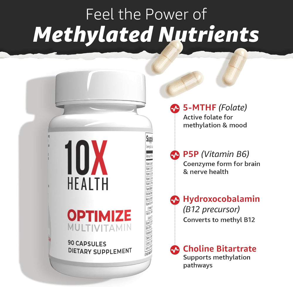 3-Pack 10X Health Optimize Methylated Multivitamin | 34-in-1 Formula | 90 Capsules | Lab Tested | Organic Wellness Hub