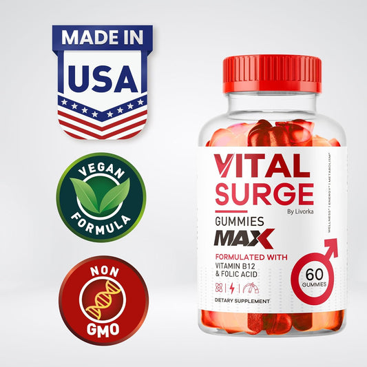 Vital Surge Gummies Max 60 Gummies | Vitamin B12 & Folic Acid Supplement | Organic Wellness Hub