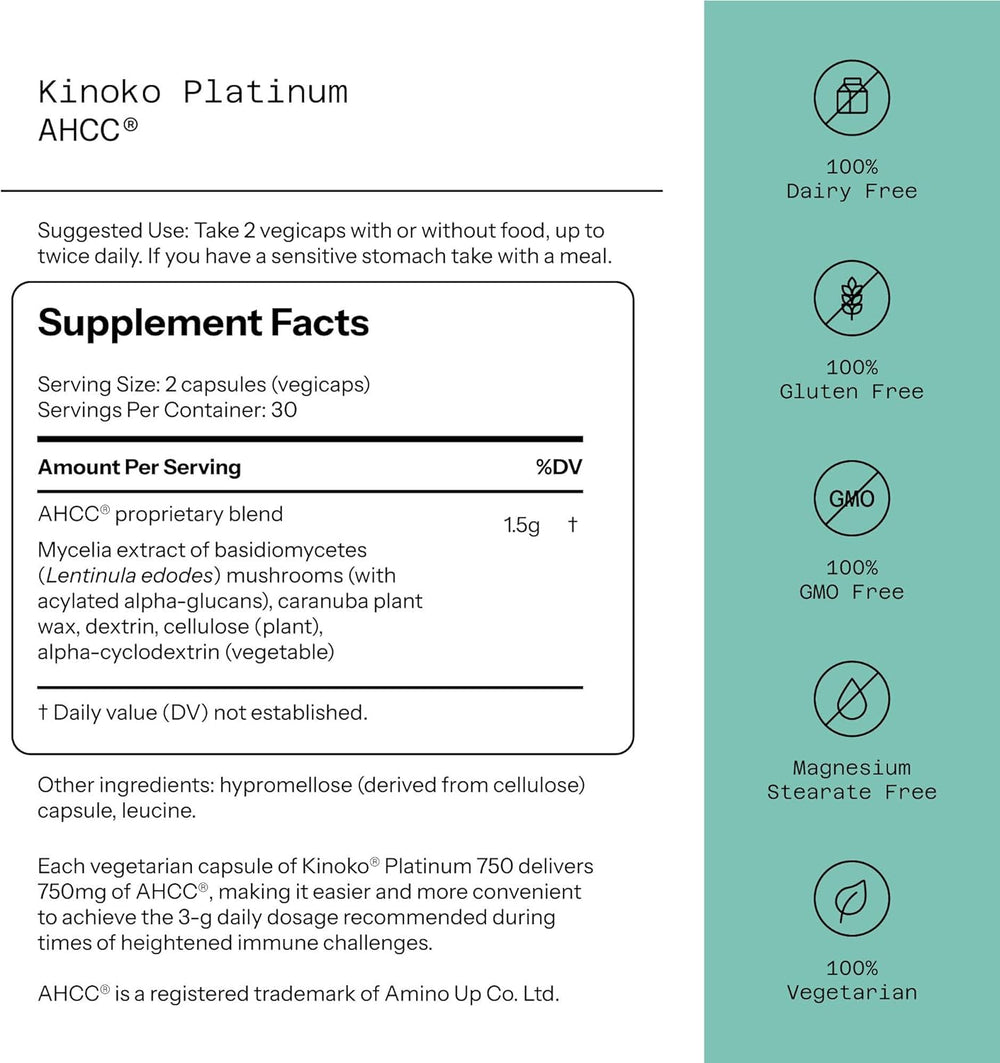 Quality of Life Kinoko Platinum AHCC Immune Support 60 Vegicaps (3 Bottles) | Premium Immune Health Supplement | Organic Wellness Hub
