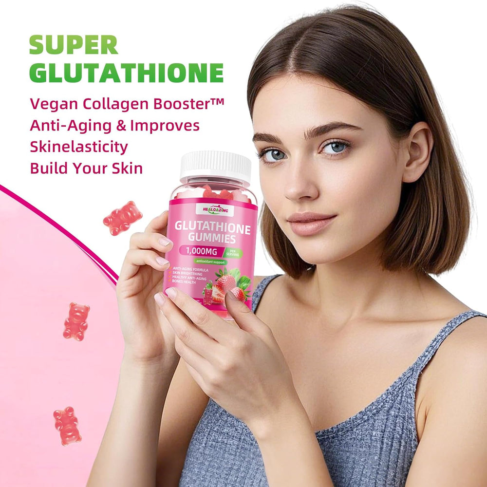 Healoading Glutathione Gummies 1000mg | Antioxidant Skin Brightening Anti-Aging & Bone Health | Strawberry Flavor | 60 Gummies | Organic Wellness Hub