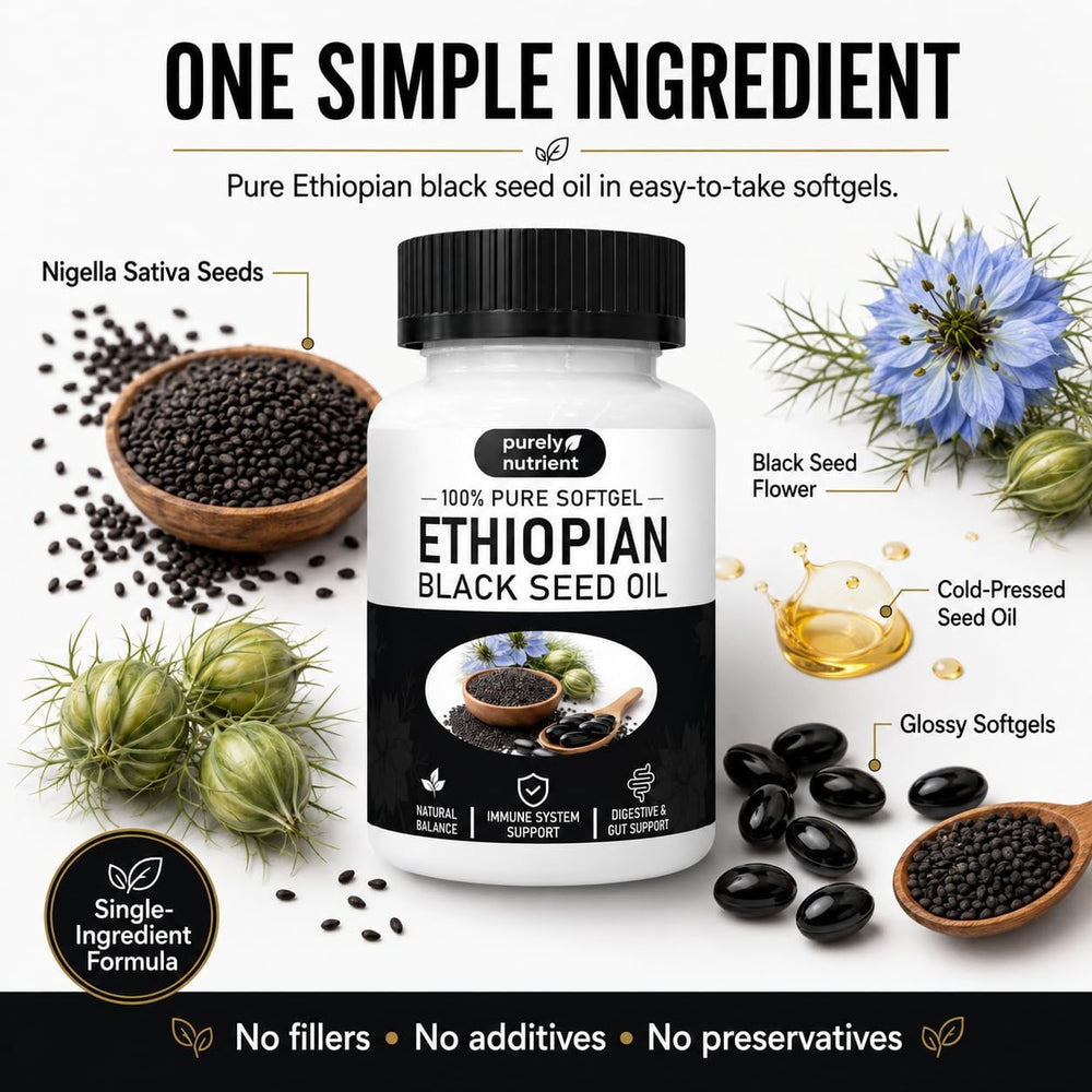 Purely Nutrient Ethiopian Black Seed Oil Softgels 3-Pack | 100% Pure Nigella Sativa | 180 Softgels