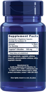 Life Extension Citicoline (CDP-Choline), Enhances Cognitive & Memory Function, 60 Vegetarian Capsules - Organic Wellness Hub