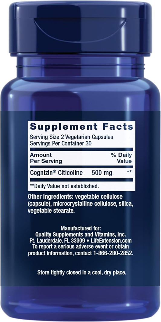 Life Extension Citicoline (CDP-Choline) 3-Pack, Enhances Cognitive & Memory Function, 180 Vegetarian Capsules - Organic Wellness Hub