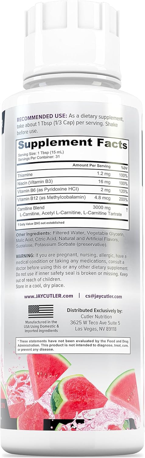 Cutler Carnitine 3000 Liquid 3-Pack | Sour Watermelon | 93 Servings | Lab Tested | Organic Wellness Hub