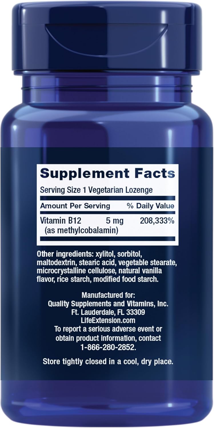 Life Extension Vitamin B12 Methylcobalamin 5mg - 60 Vegetarian Lozenges | Bioactive B12 Supplement - Organic Wellness Hub