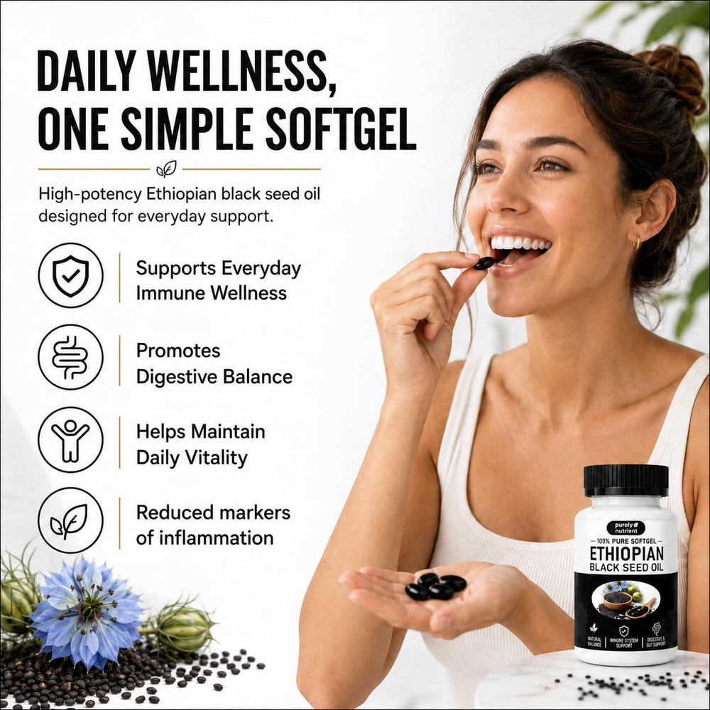 Purely Nutrient Ethiopian Black Seed Oil Softgels 3-Pack | 100% Pure Nigella Sativa | 180 Softgels