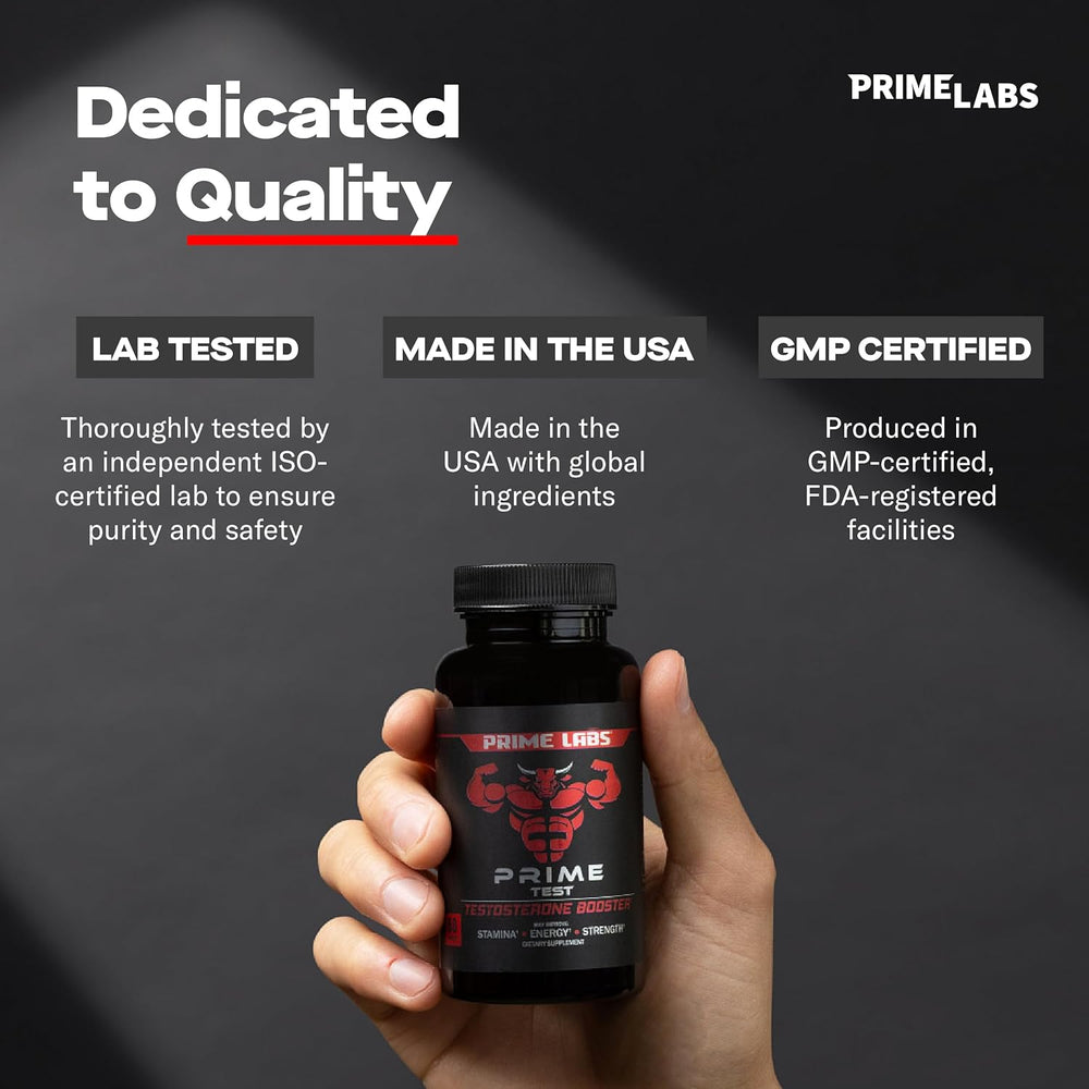 Prime Labs Prime Test Testosterone Booster 3-Pack | 180 Caplets | Natural Stamina, Energy & Strength | Lab Tested | Organic Wellness Hub