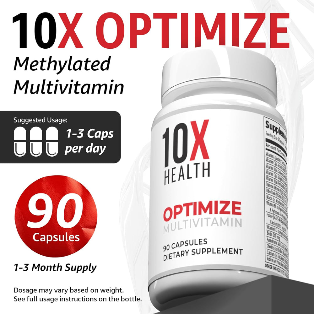 3-Pack 10X Health Optimize Methylated Multivitamin | 34-in-1 Formula | 90 Capsules | Lab Tested | Organic Wellness Hub