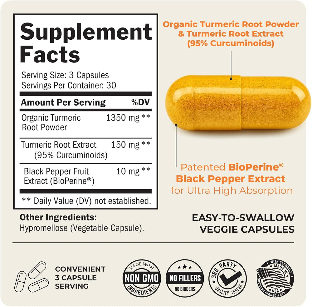 BioSchwartz Ultra Premium Turmeric Curcumin with BioPerine 1500mg (3 Pack) – 270 Veggie Capsules | High Absorption Formula | Organic Wellness Hub
