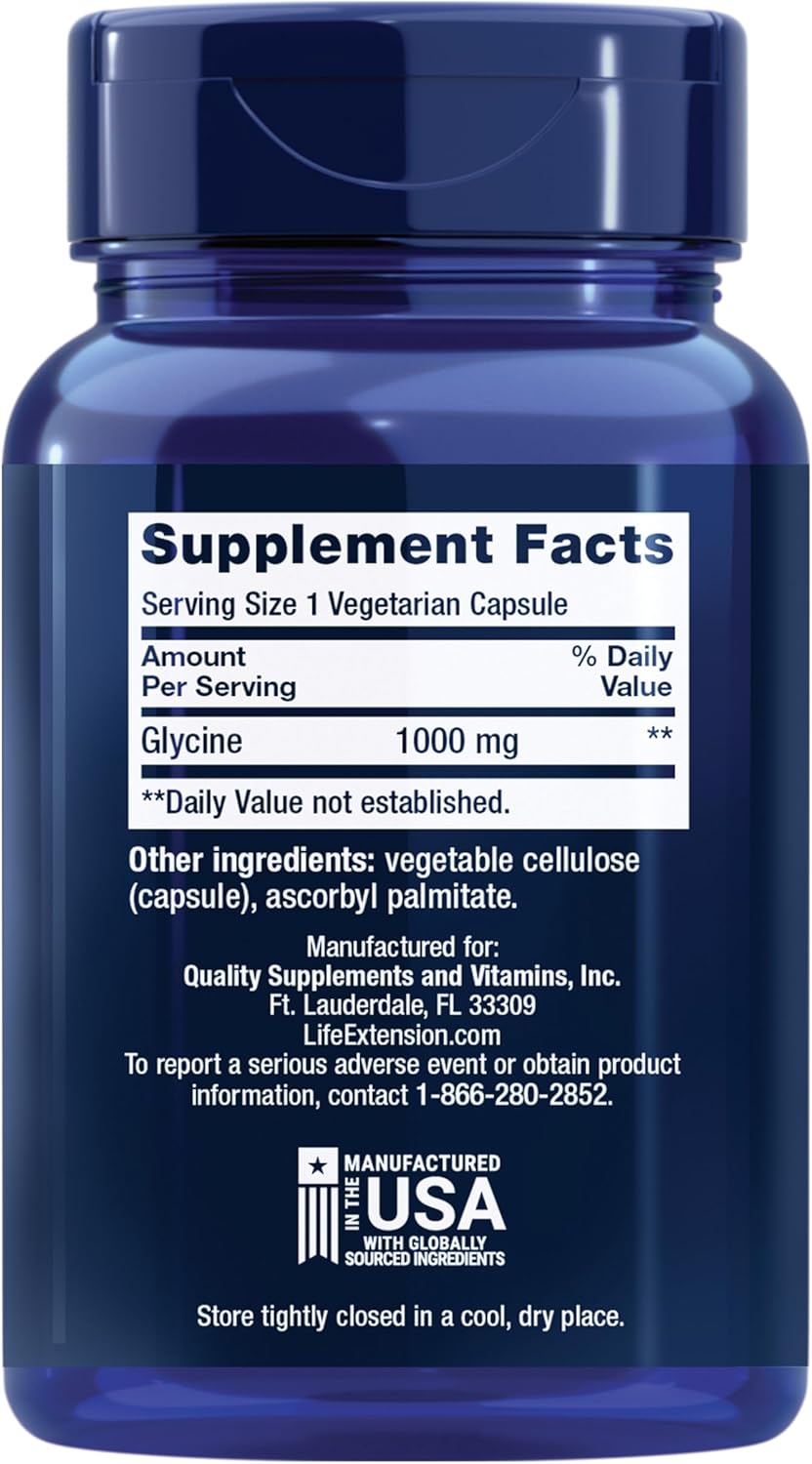 Life Extension Glycine 1000mg, Amino Acid for Healthy Sleep, 100 Vegetarian Capsules - Organic Wellness Hub