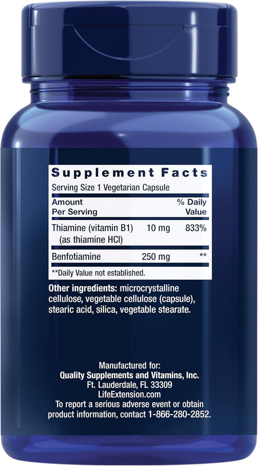 Life Extension Mega Benfotiamine 250mg, Fat & Water Soluble Vitamin B1, 120 Vegetarian Capsules - Organic Wellness Hub